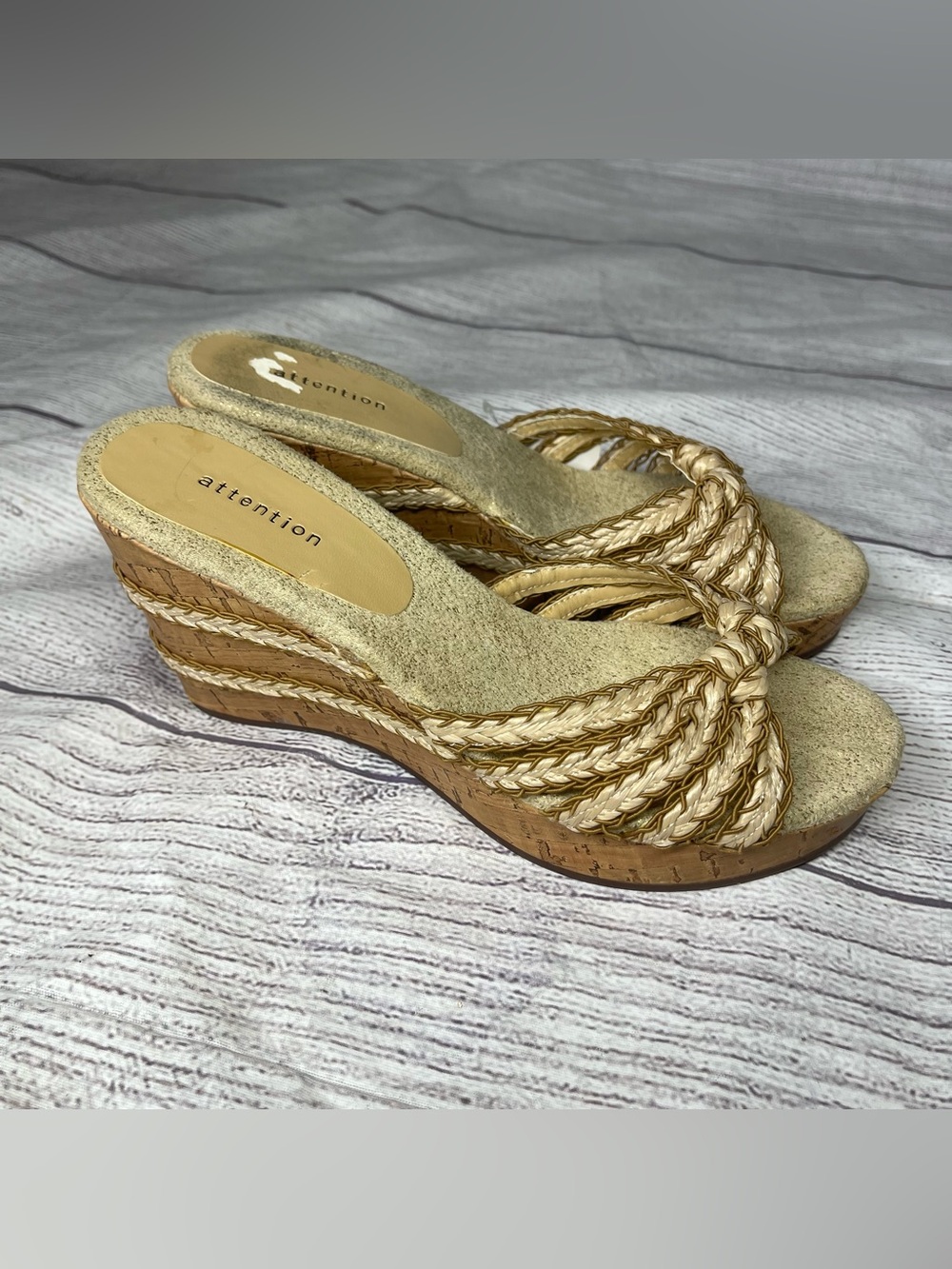 Attention Y2K Women’s 7 Tan Wedge Slide Sandals